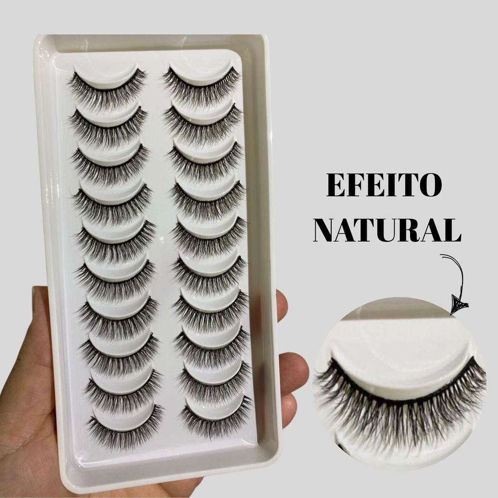 10 Pares de Cílios Postiços 3D 134 Efeito Natural Base Preta em Oferta na Shopee