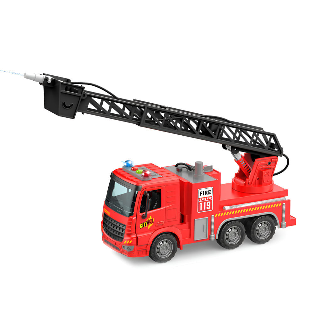 Veículo com Fricção - Caminhão de Bombeiro com Escada e Lança Água - Fire Company - Luz e Som - 1:16 - Yes Toys em Oferta na Shopee