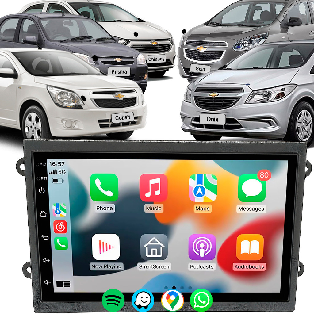 Kit Multimidia H-Tech 7 Pol Carplay Android Auto + Moldura 2 Din Onix Cobalt Spin Prisma 2012 a 2016 Joy 2021