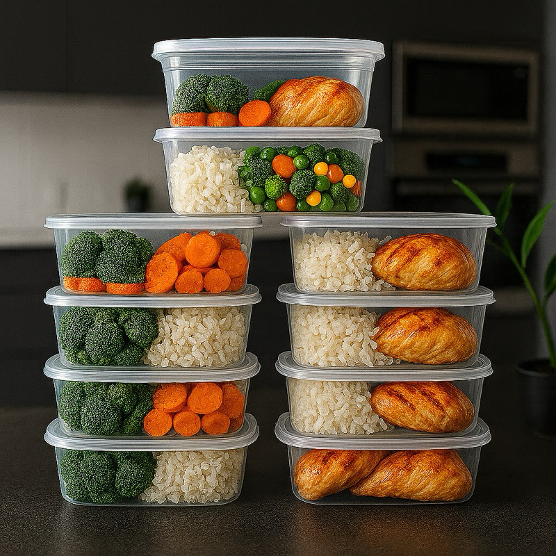 Kit 10 Potes Marmitas 1.000ml 1kg Vasilhas transparentes BPA FREE reutilizável cozinha microondas