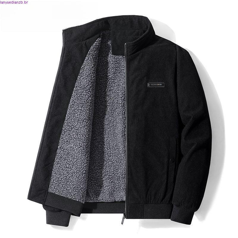 Jaqueta Masculina de Inverno e Outono com Forro de Fleece Quente e Espesso, Gola Alta, Casual para Adultos de Meia-Idade
