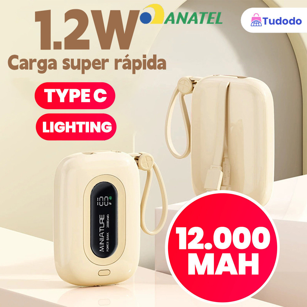 Carrega super rápido power bank de 12.000 mAh com USB universal‌, compacto, portátil e com exibidor numérico. em Oferta na Shopee
