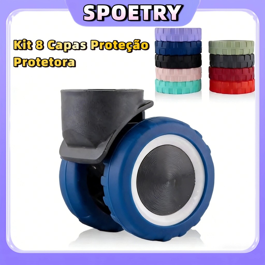 Imagem Kit 8 Capas Protetoras de Rodinhas de Mala Bagagem em Silicone – Reduz Ruído Protege Rodas