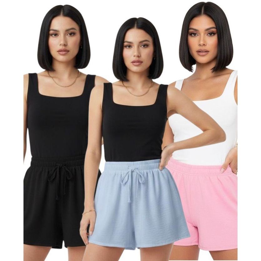 Kit 3 Bermudas Feminina Varias Cores Tecido Duna Confortável Com Cordão em Oferta na Shopee