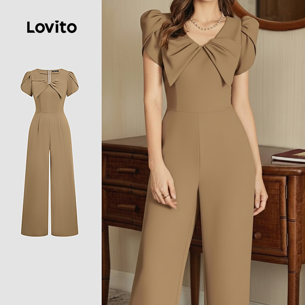 Lovito  Macacão Elegante com Laço Primavera/verão Khaki para Mulheres L171ED357 em Oferta na Shopee