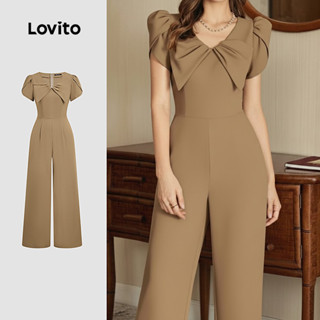 Lovito  Macacão Elegante com Laço Primavera/verão Khaki para Mulheres L171ED357 em Oferta na Shopee