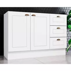 Balcão de Cozinha Modulado Americana 2 Portas e 3 Gavetas s/ Tampo 120cm Branco - Henn