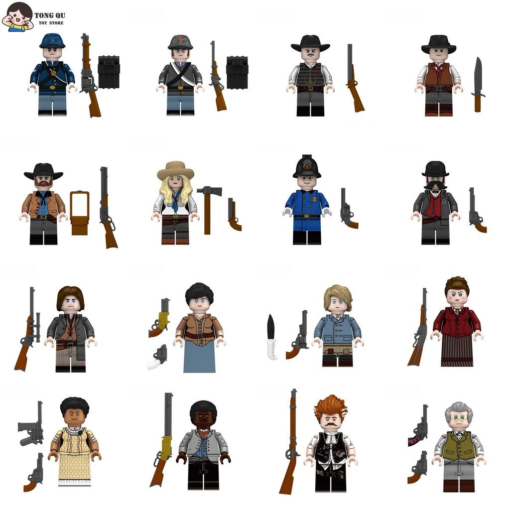Boneca de ação presente de aniversário montado brinquedo americano ocidental decoração Cowboy blocos de construção em Oferta na Shopee