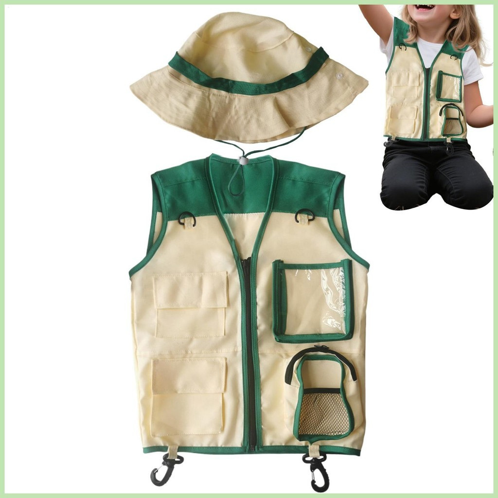 Crianças Aventura Colete Exploração Traje Chapéu Explorador Kit Para Atividades Ao Ar Livre Caminhadas kagli1br