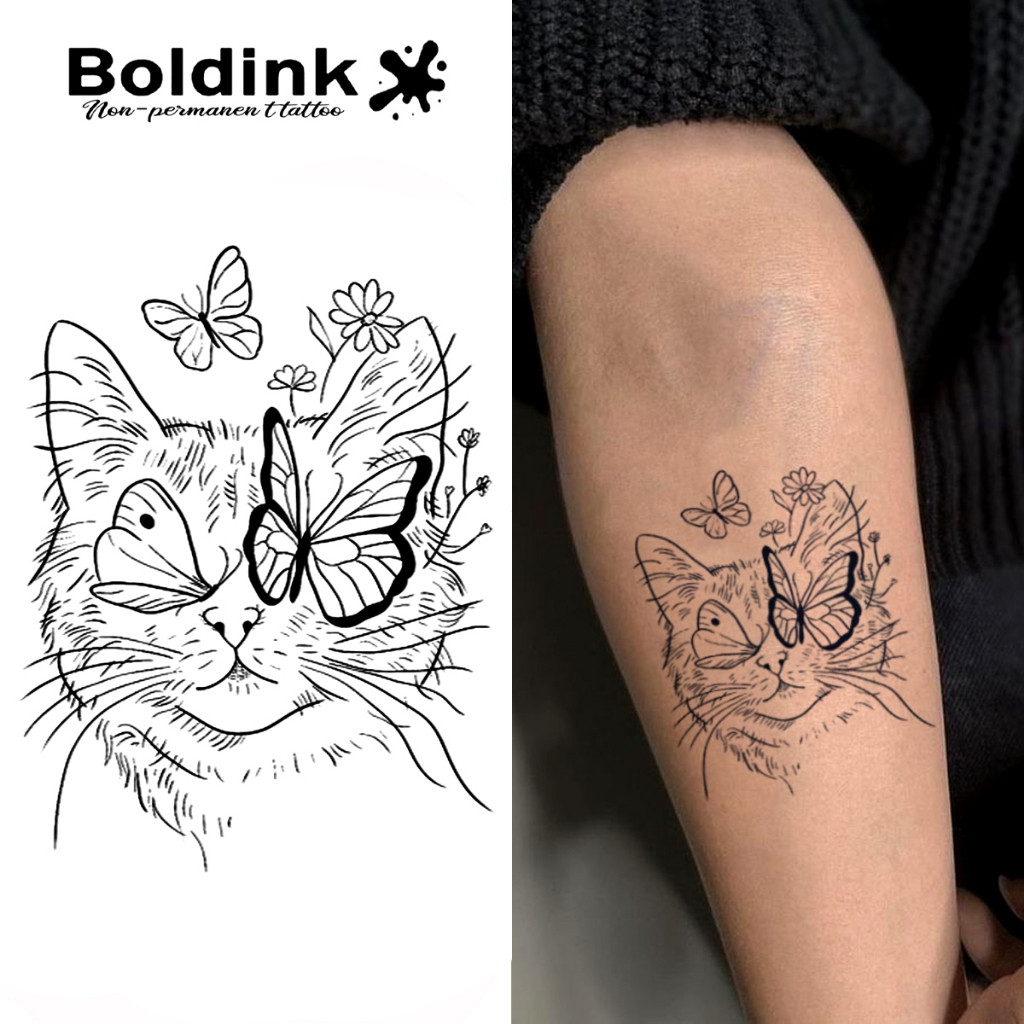 Tatuagem Temporária de Gato Borboleta, Nova Tecnologia Mágica, À Prova D'Água, Dura 2 Semanas, Tatuagem Semi-Permanente,