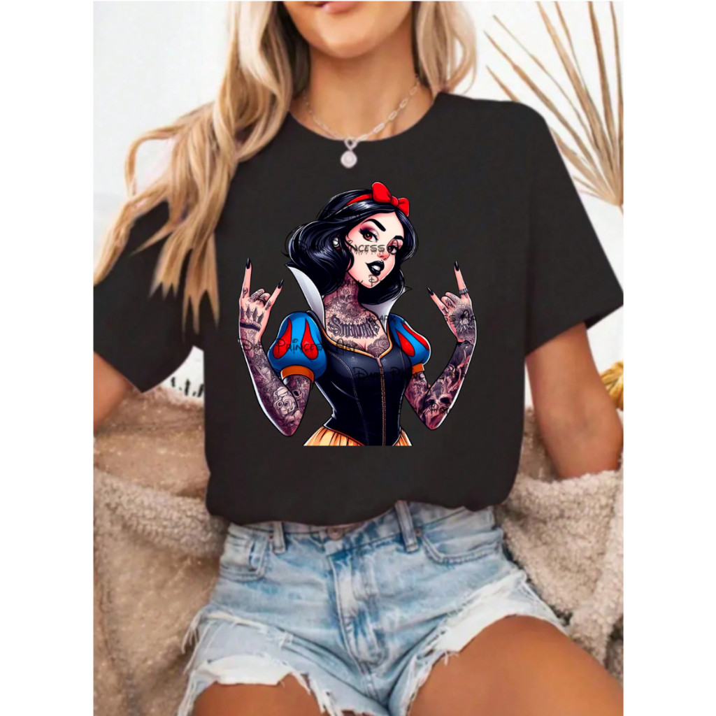 Camiseta Blusa T-shirt de Luxo Algodão - Rock & Roll Branca De Neve Rock Estampada Algodao Premium