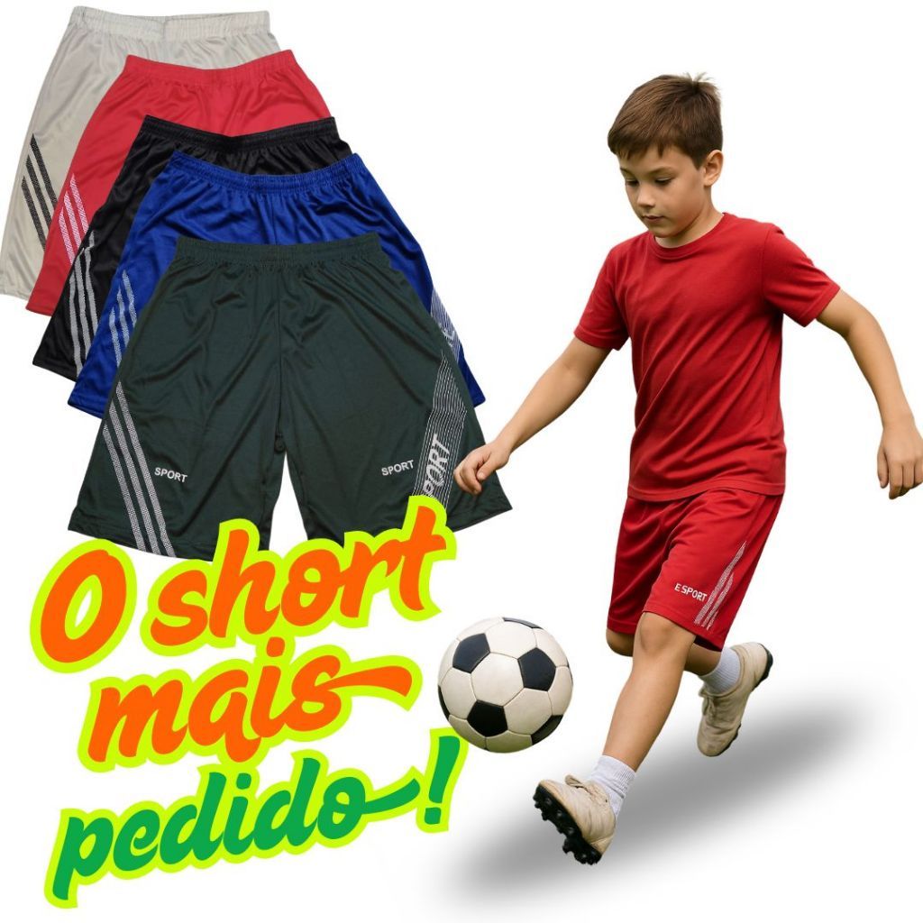Kit 3 Bermudas Short Calção Para Futebol Caminhada E Ginastica Juvenil Criança Oferta em Oferta na Shopee