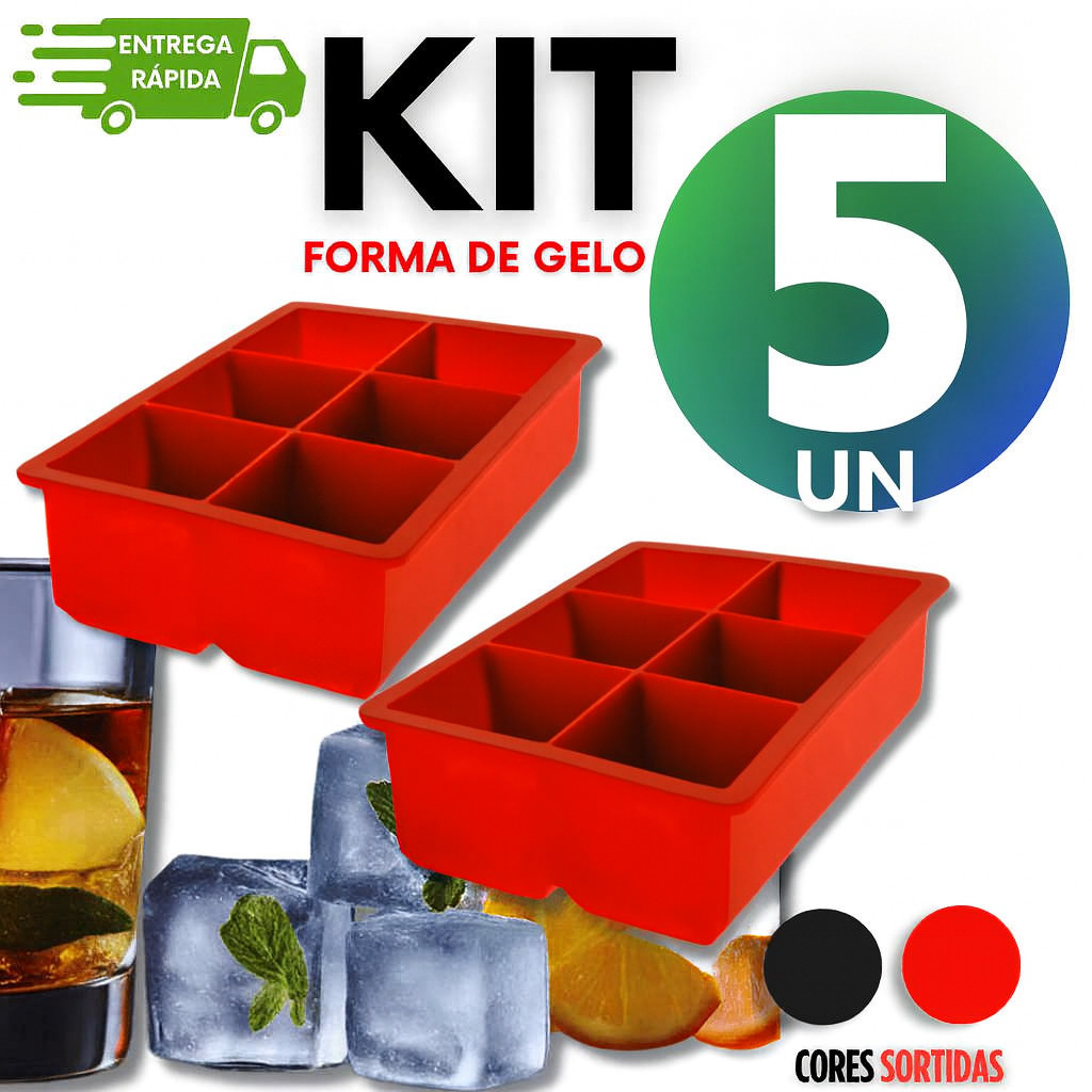 Kit 05 Forma de Gelo Grande 100% Silicone Com 6 Pedras Para Papinha Gelo Drinks e Bar Cozinha Casa em Oferta na Shopee