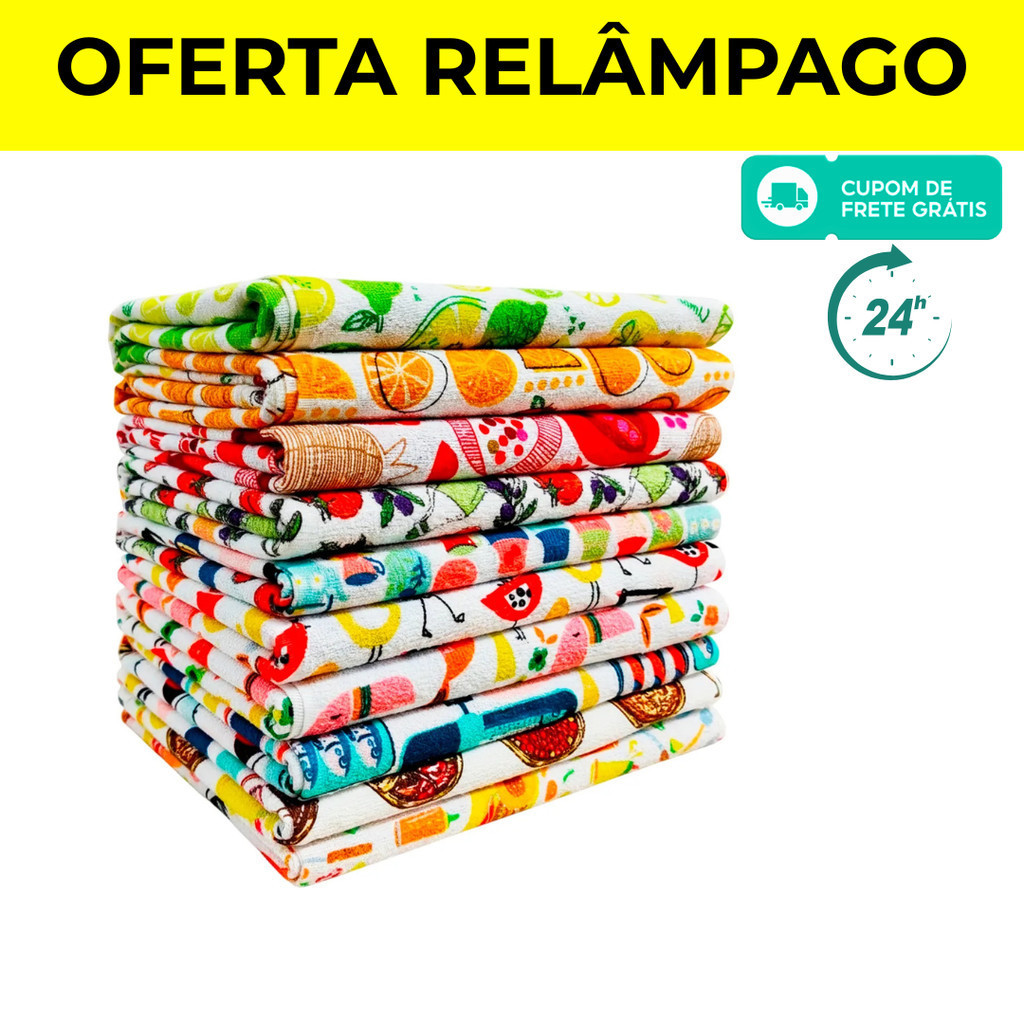 Pano De Prato Atoalhado  PREMIUM Felpudo Kit 10 UN. em Oferta na Shopee