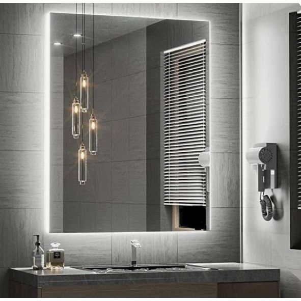 Espelho Retangular 70x50 Lapidado Polido Moderno Decorativo C/LED PILHAS (RETANGULAR)