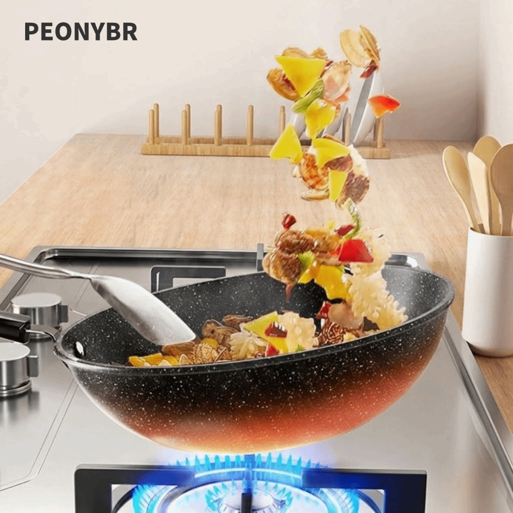 Imagem Frigideira Antiaderente PEONYHOME , Wok Chinês Multifuncional Fácil De Limpar , Panela De Cozinha Profissional