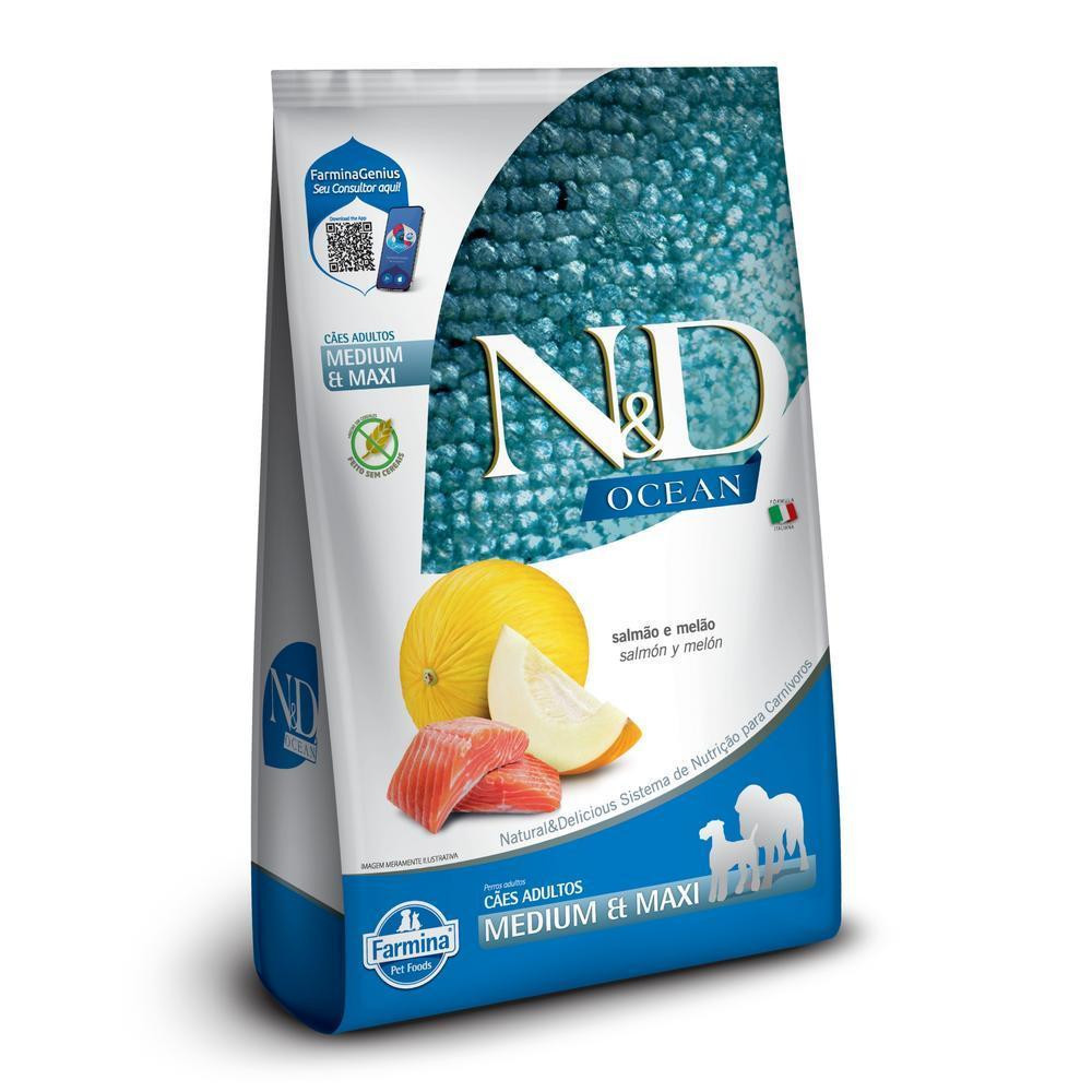 N&D Ocean para Cães Adultos de Raças Médias e Grandes Sabor Salmão e Melão 10,1Kg