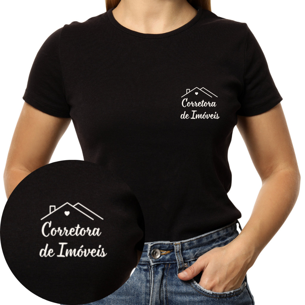 Camiseta Blusa T Shirt Feminina Estampada Uniforme Corretora de Imóveis Profissão Imobiliária