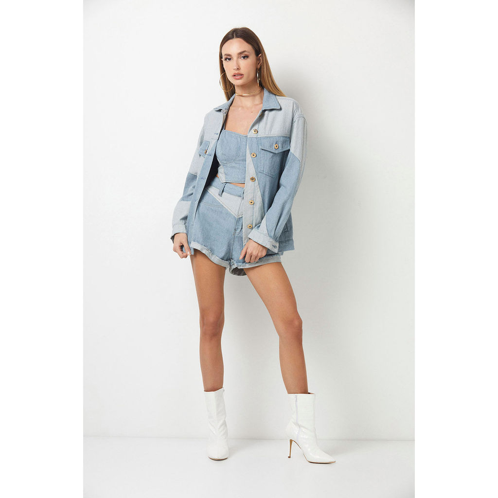 Jaqueta Feminina Patchwork Premium Planet Girls Jeans Claro