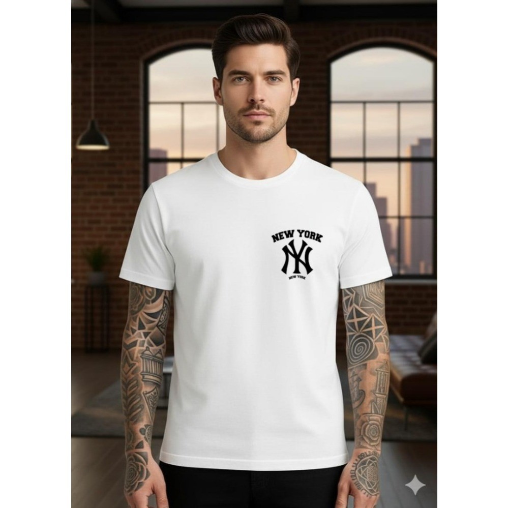 Camiseta Masculina Algodão Estampada NY WORK Casual Streetwear Tecido Confortável Camiseta Estilosa
