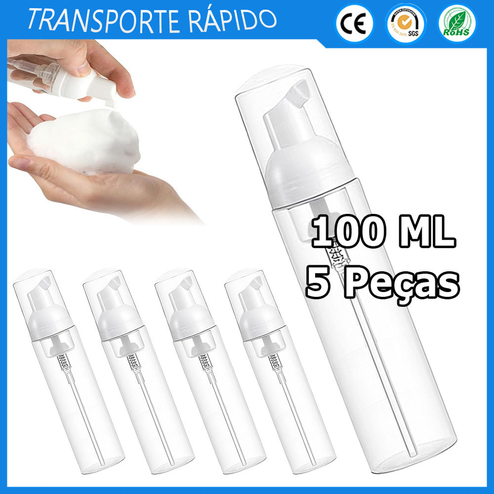 Kit 5 Frasco vazio para sabonete de viagem frasco dispensador de espuma de plástico mini frasco para espuma 100ml
