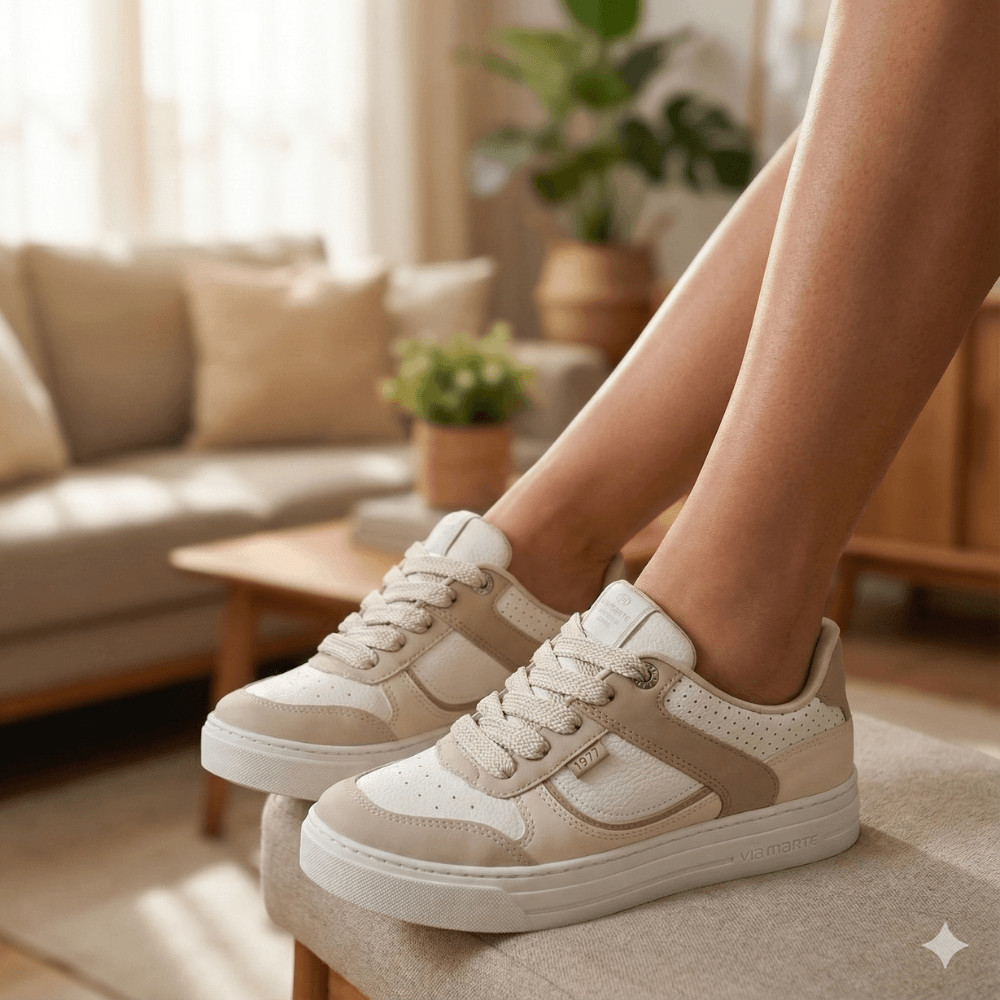 Tênis Feminino Via Marte Nobuck Perfuros Bege Off White em Oferta na Shopee