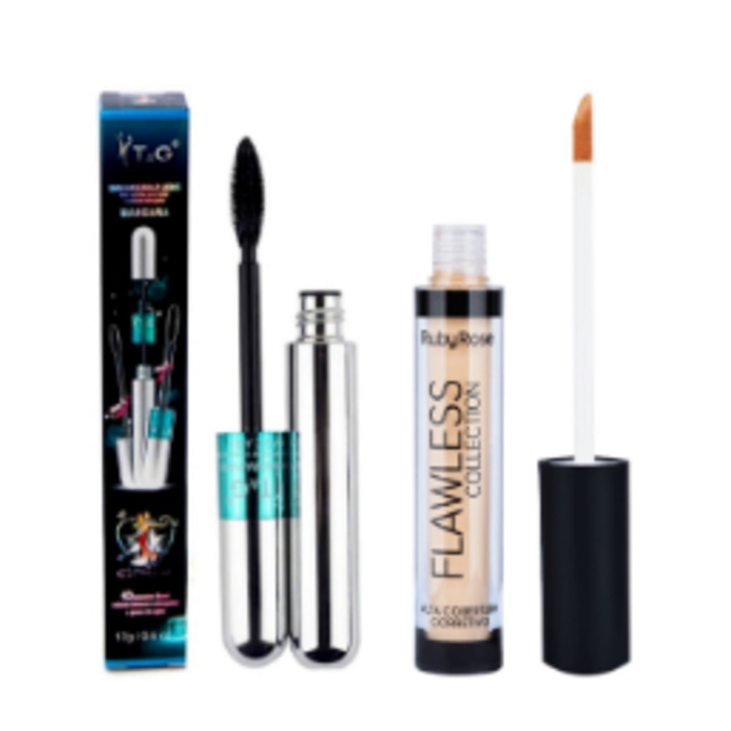 Kit Maquiagem 2 Peças – Máscara 4D Tango à Prova d’Água + Corretivo Flawless Naked Ruby Rose 4ml