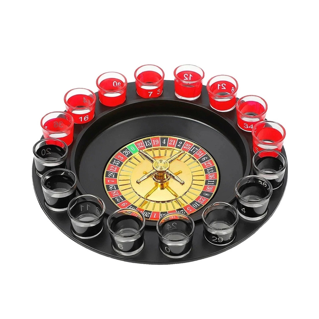 Jogo Roleta Drink Shot 16 Copos Vidro Bebida Cassino