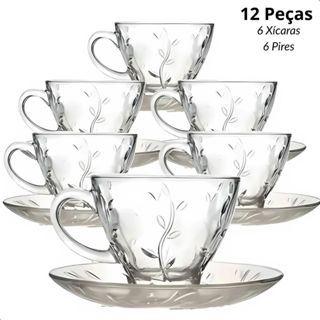 Jogo De Xícaras E Pires Em Vidro 12pçs Chá/Café Transparente em Oferta na Shopee