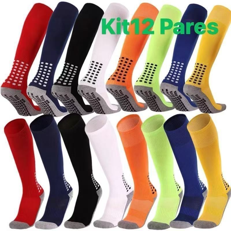 Kit12 Meias MEIAO Longas De Futebol Multi-Pordas Esportivas Anti Derrapantes Rugby