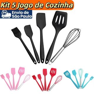 Jogo de Cozinha Silicone Kit 5 Peças de Colher Espátula Fue Pequena Pincel Batedores