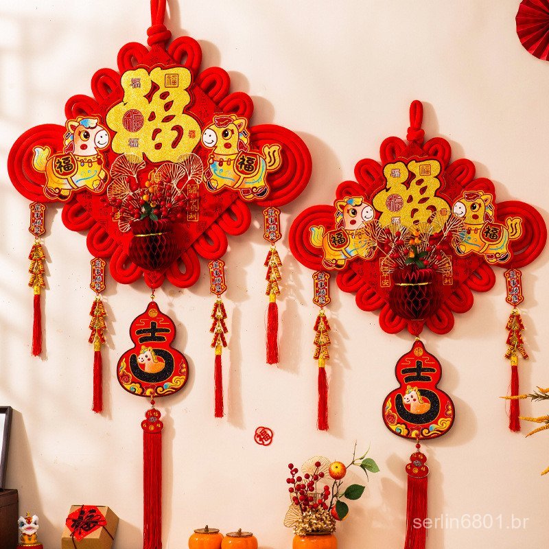 Decoração Suspensa de Personagem Fu com Nó Chinês Decoração de Ano Novo Fundo de Sala de Estar Porta de Entrada Decoraçã