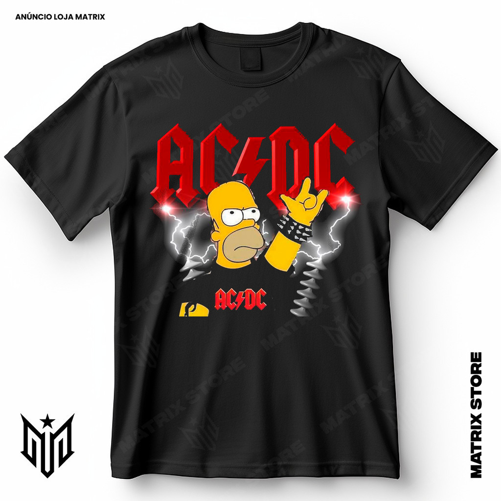 Camisa Banda ACDC Homer Simpson Blusa Camiseta de Rock 100% Algodão GEEK ENVIO IMEDIATO