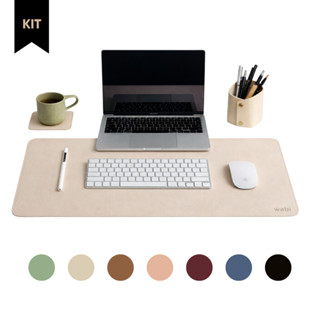 Kit Mousepad Deskpad Médio 70x30cm Premium em Couro Ecológico + Porta Copo e Porta Lápis | Deskpad em Oferta na Shopee