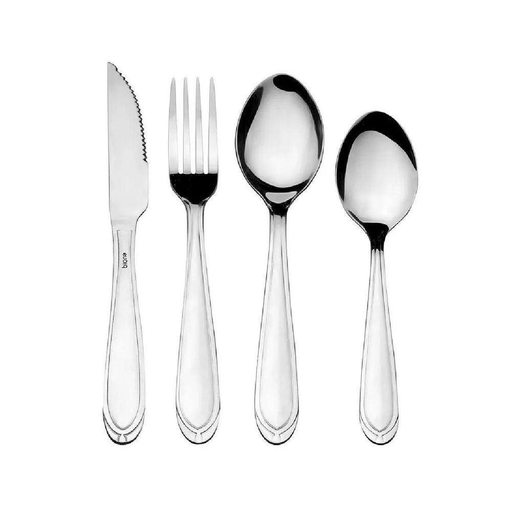 Faqueiro Biona Class 24 Peças Em Aço Inox Prata  Conjunto Completo Com Facas, Garfos E Colheres