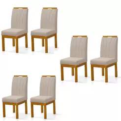 Conjunto 6 Cadeiras Blend em Linho com Pés de Madeira Maciça