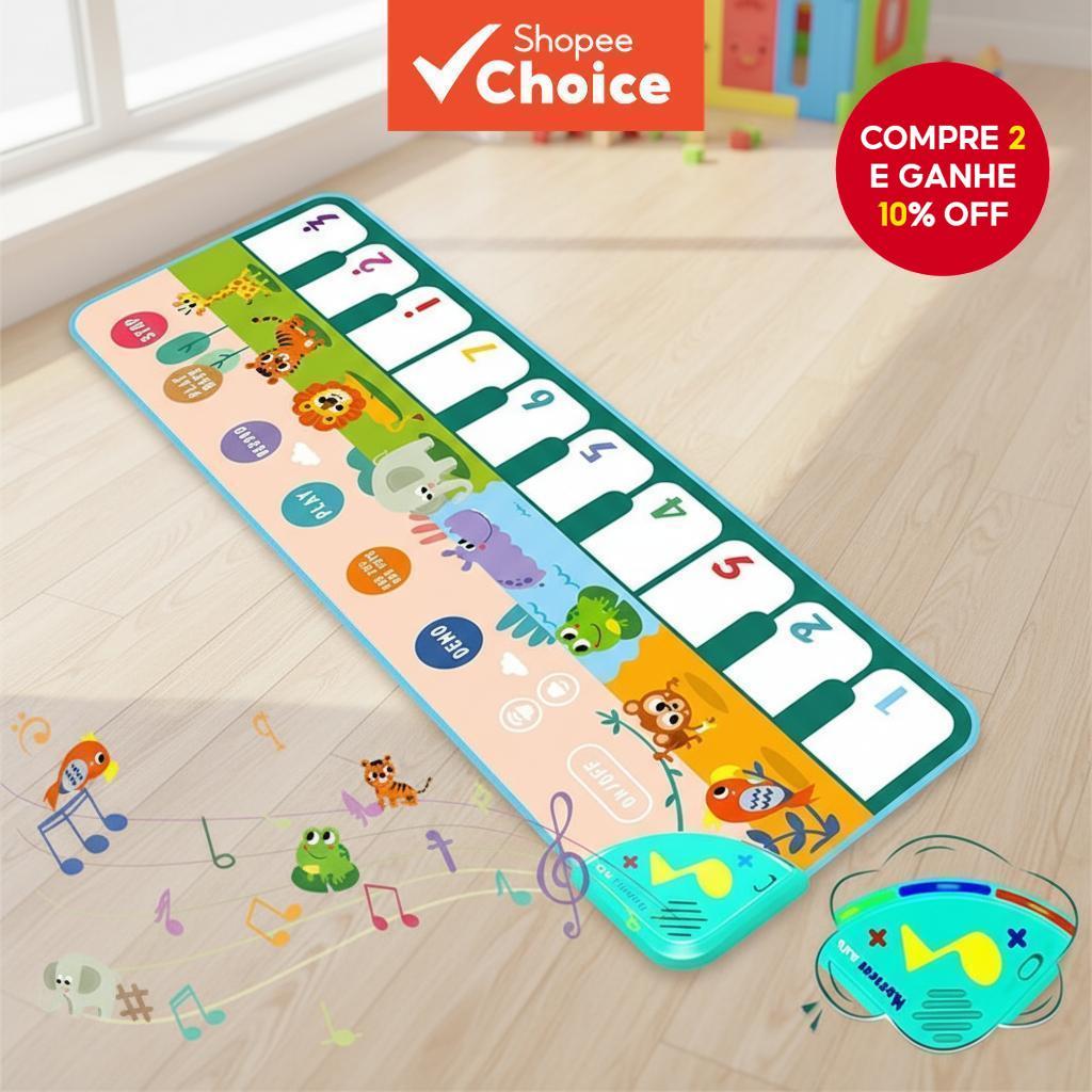  Tapete Musical para Bebês com Teclado de Piano, Sons de Animais e Tapete de Dança para Crianças Pequenas, Brinquedos
