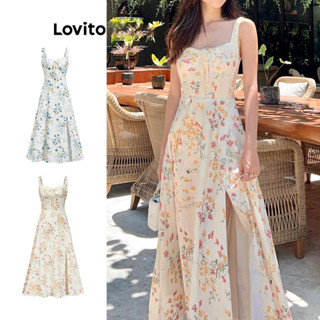 Lovito Vestido Elegante Ditsy Floral Estrutura Linha Lace Up Vestido Dividido Para Mulheres L87ED006 (Multicolorido) em Oferta na Shopee
