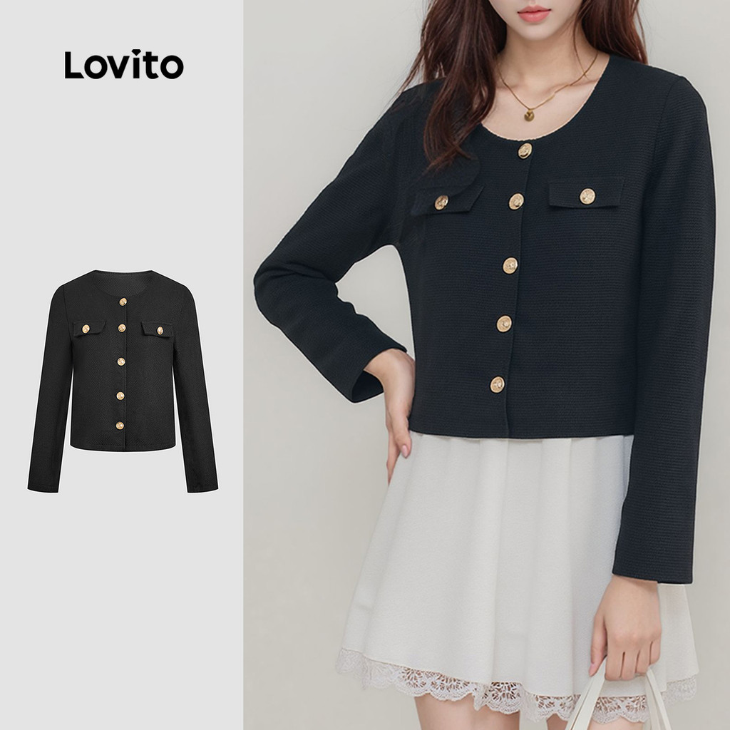 Lovito Casaco Casual Liso Acolchoado Para Mulheres LNA71497 em Oferta na Shopee