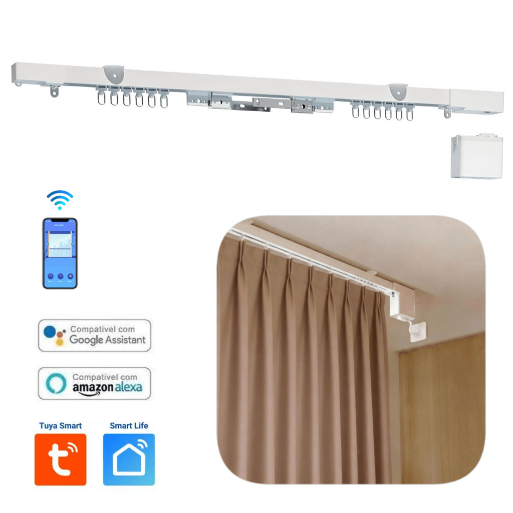Trilho de Cortina Motorizado TB20 Controle Remoto e WiFi Smart para Assistente Virtual (3.2m) em Oferta na Shopee