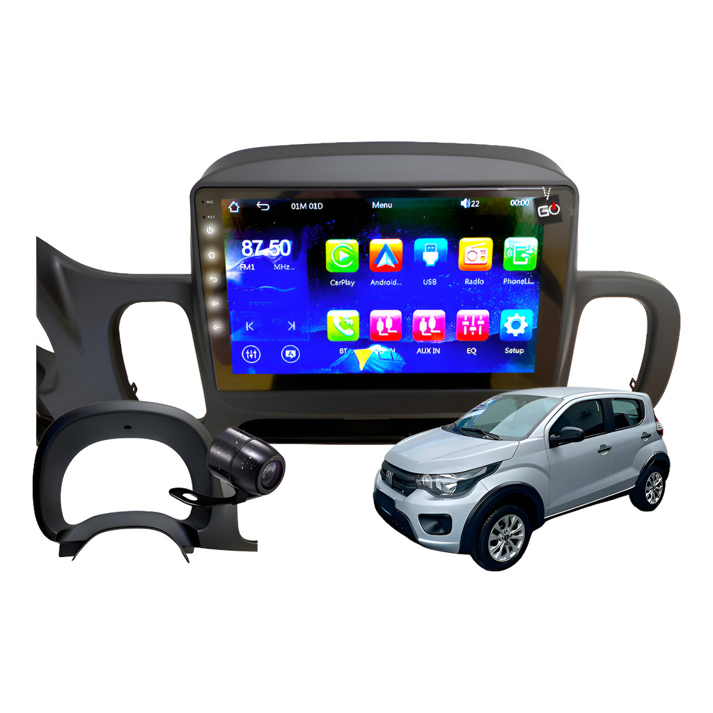 Kit Multimídia Mp10 Carplay Android Auto Mobi Painel Preto