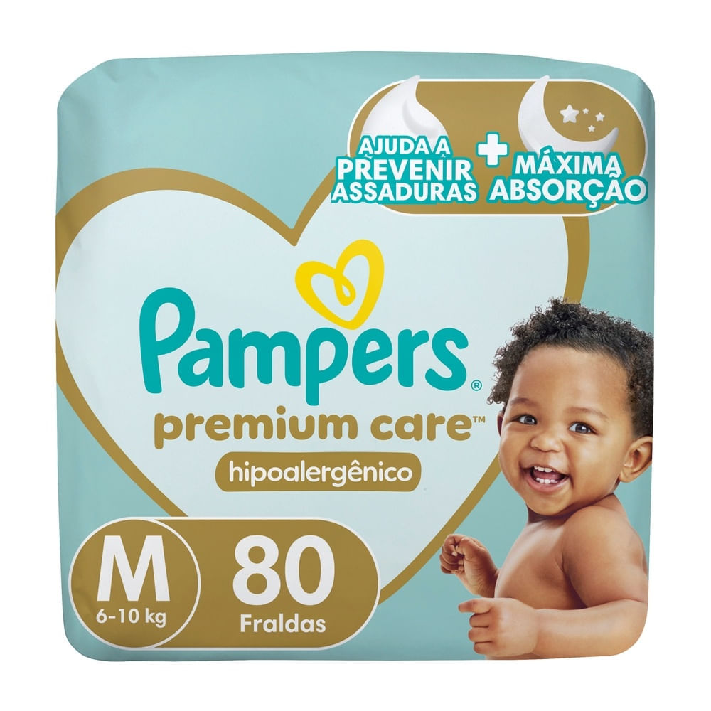 Fralda Pampers Premium Care Tamanho M Hiper 80 Unidades Descartáveis