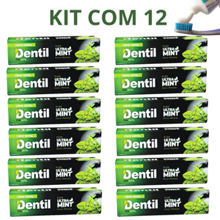 Kit 12 Creme Dental Dentil Ultra Mint Pasta de Dente Sem Flúor Com Xilitol 70g em Oferta na Shopee