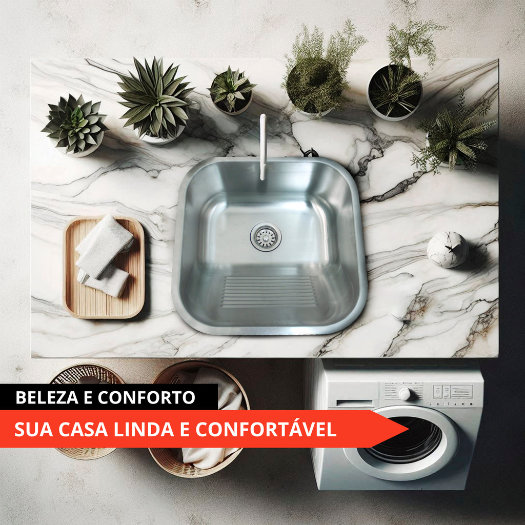 Tanque Lavanderia Escovado 55x45 Aço inoxidável 304 Premium em Oferta na Shopee