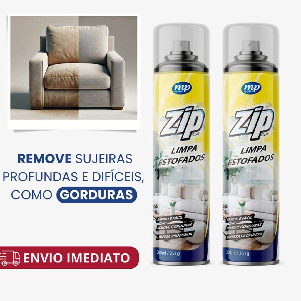 Espuma Spray Zip Clean 300ml Limpa a Seco Sofá, Estofado, Banco de Carro Limpeza Profunda.