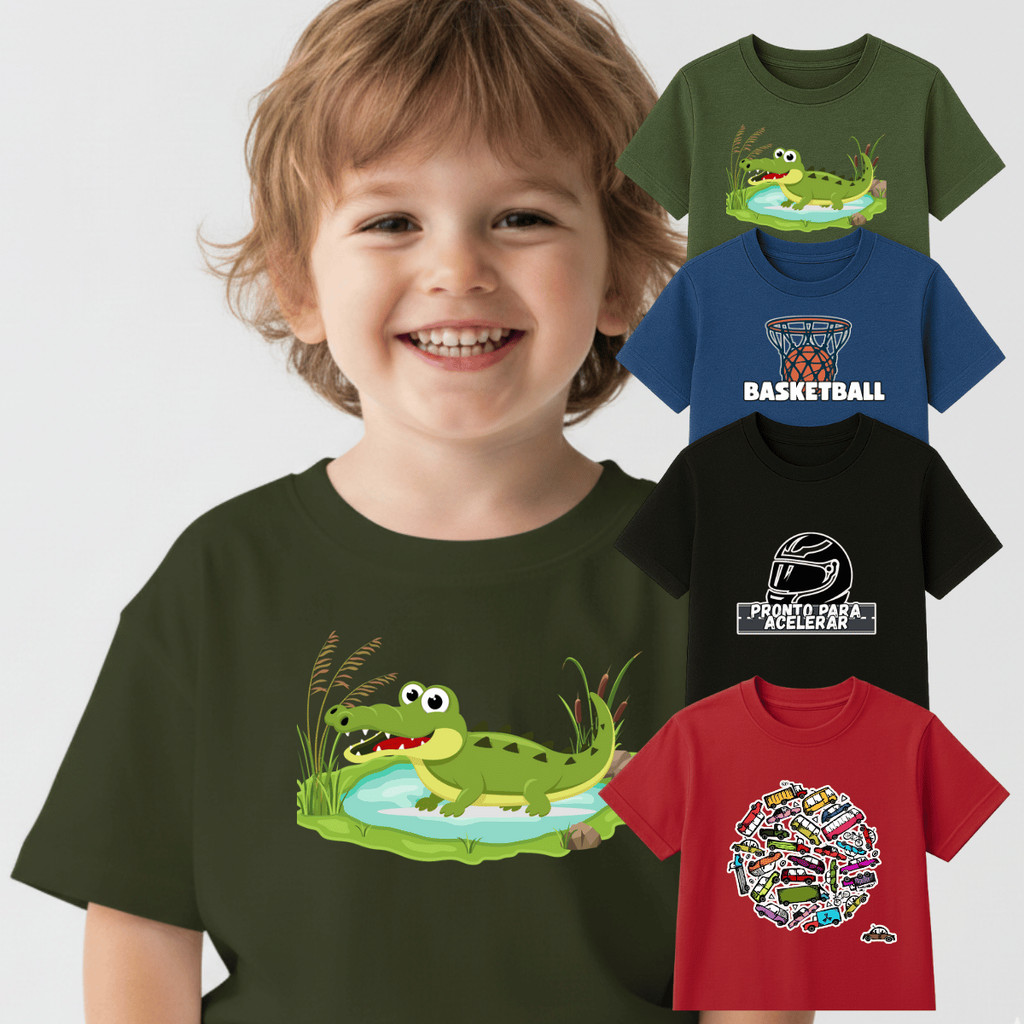 Kit 4 Camiseta Infantil Futebol Menino Confortável Barato Escola Uniforme 100% Algodão Estampado