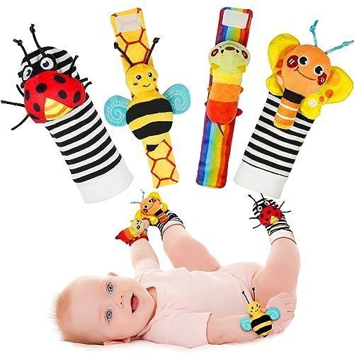 KIT 4 De Meias E Localizador De Pés Com Chocalho De Pulso Para Bebês Infinno , Brinquedos Perfeitos De 0 A 12 Meses ,