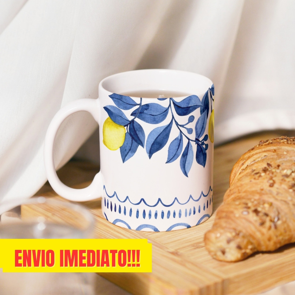 Caneca Xicara Porcelana 325ml Pinterest Limão Chá Enxoval Personalizada Presente Decoração Casa
