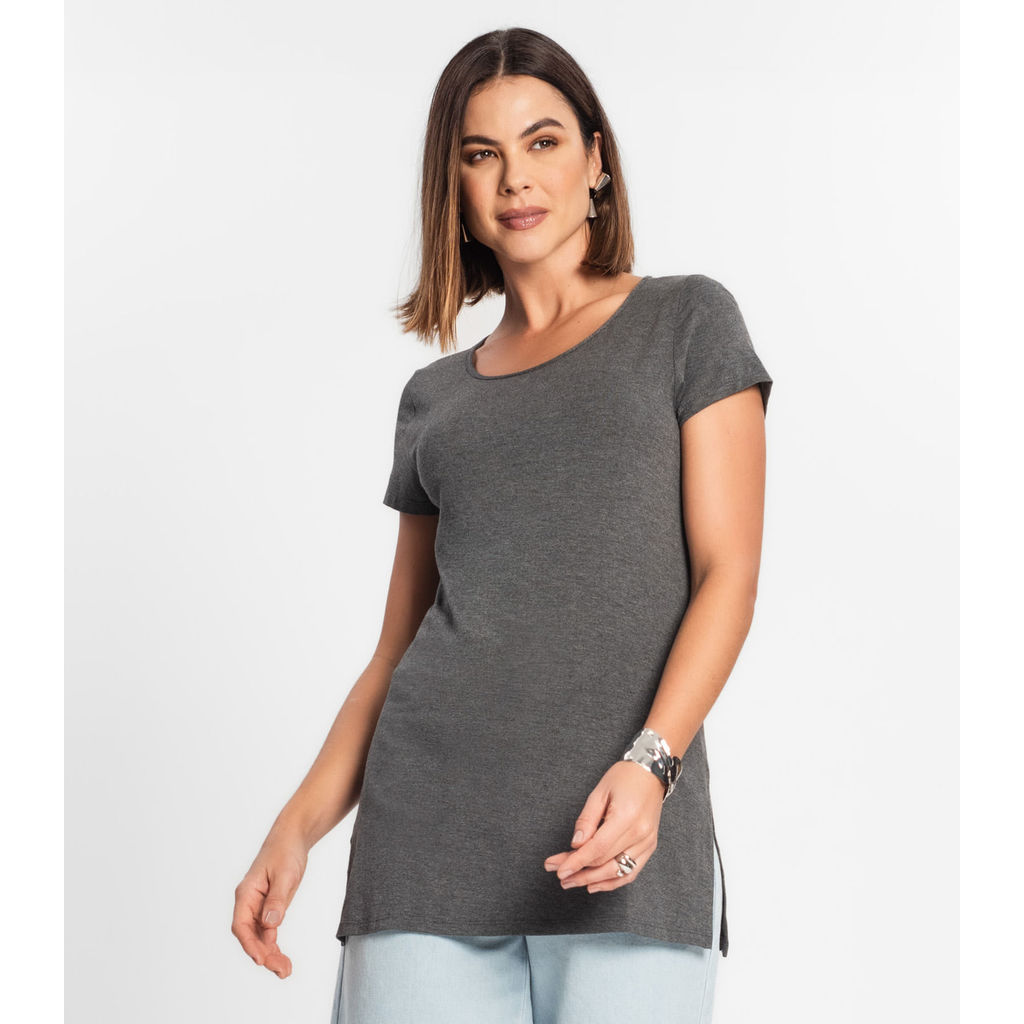 Blusa Básica Alongada Feminina Rovitex Cinza em Oferta na Shopee