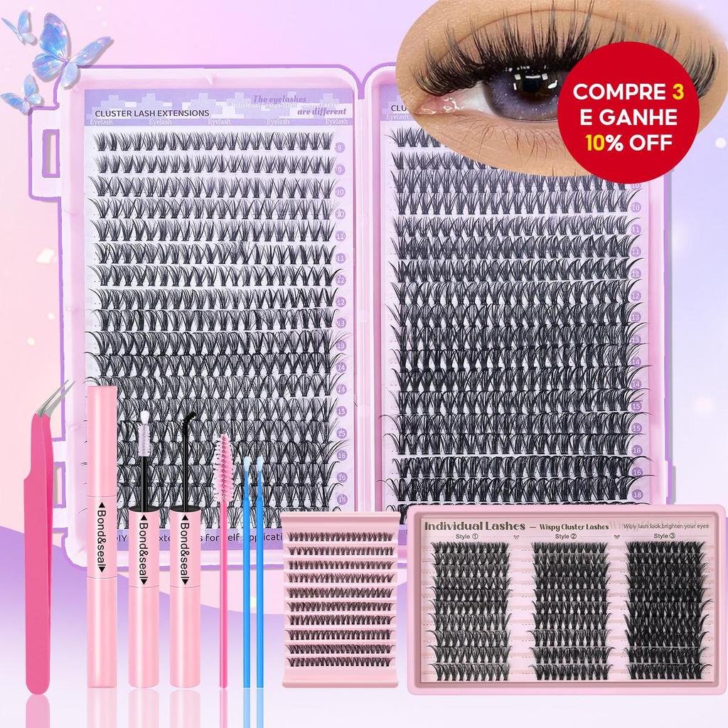 Conjunto de Extensão de Cílios DIY Tufinho Único, 9-18mm Mix 30D 40D 50D 80D com Cola e Pinça para Iniciantes, Conjunto
